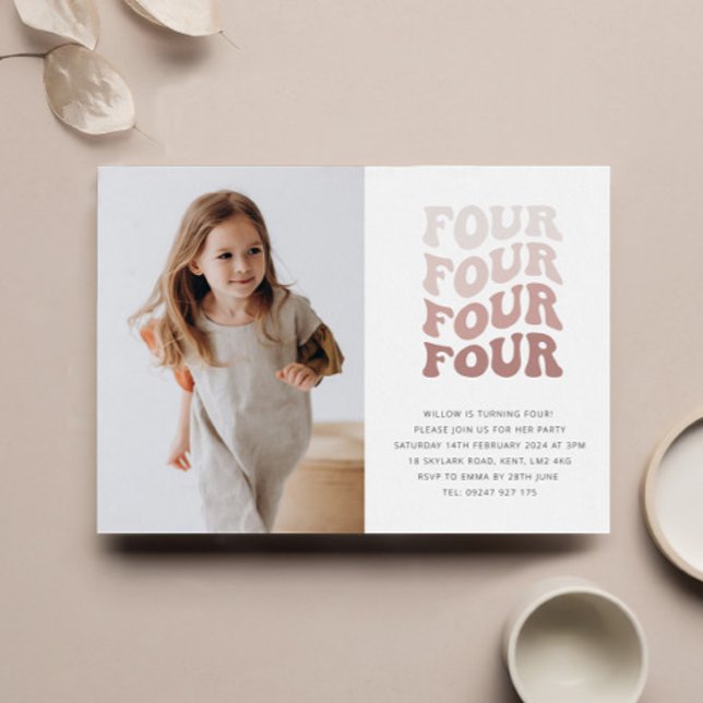 Fyra retro-rosa landskapsfotografier Inbjudan (Skapare uppladdad)