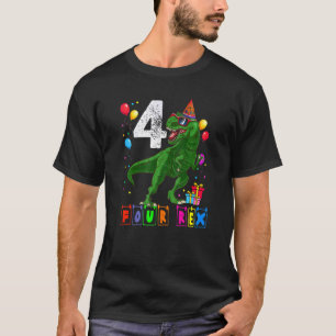 Fyra Rex 4e födelsedagen, fjärde dinosaurier, 4 år T Shirt