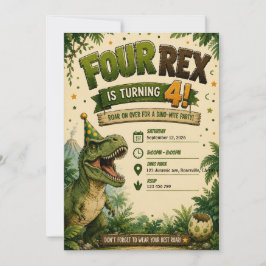 Fyra Rex Dinosaur 4-års födelsedagsinbjudan Inbjudningar