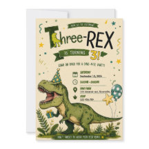 Fyra Rex Dinosaur 4-års födelsedagsinbjudan
