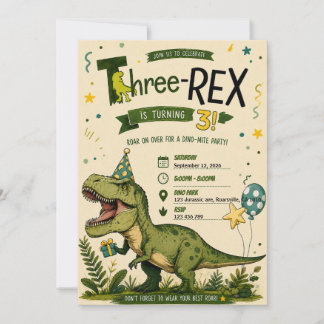Fyra Rex Dinosaur 4-års födelsedagsinbjudan Inbjudningar