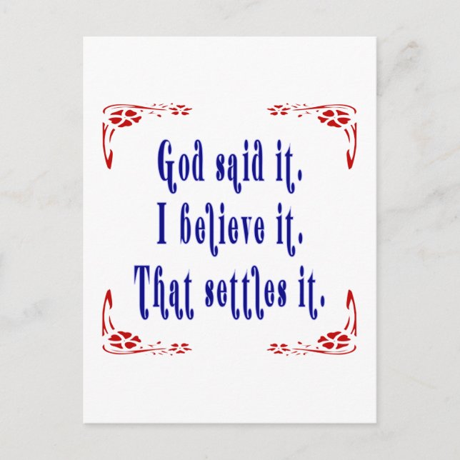 Fyra röda blommor, Gud sa det! Vykort (Framsida)