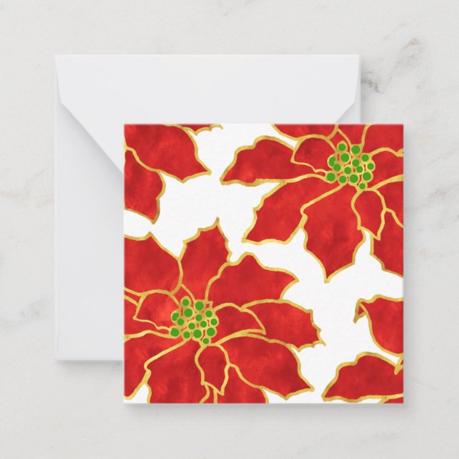 Fyra röda guld vattenfärg Poinsettia   Vykort (Framsida)