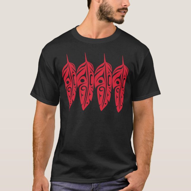Fyra röda örnfjädrar tee shirt (Framsida)