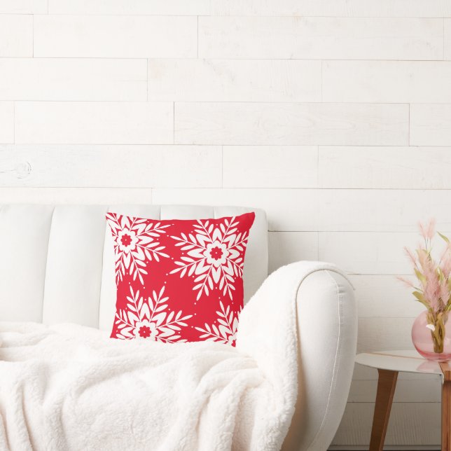 Fyra Röda vita Snöflingorna Kudde (Soffa)
