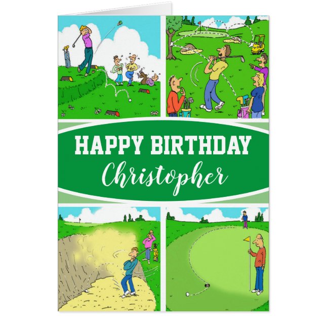 Fyra roliga golfarcartoons hälsningskort (Framsidan)