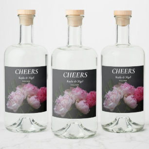 Fyra rosa bröllop spritflaskor etikett