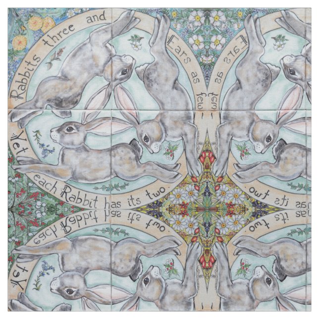 Fyra sädesdelar kanin Hare Medallion Tiled Fabric Tyg (Provkarta)
