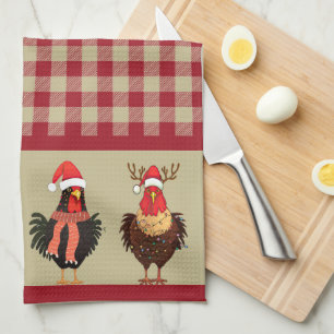 Fyra Santa Chickens - Red och Tan Lumberjack Play Kökshandduk