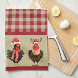 Fyra Santa Chickens - Red och Tan Lumberjack Play Kökshandduk