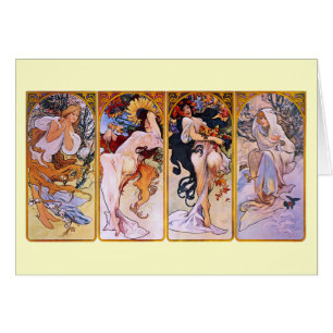 Fyra säsonger Alfons Mucha Hälsningskort