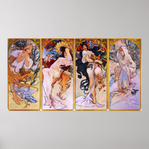 Fyra säsonger Alfons Mucha Poster