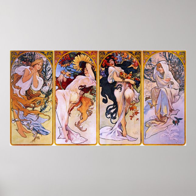 Fyra säsonger Alfons Mucha Poster (Framsidan)