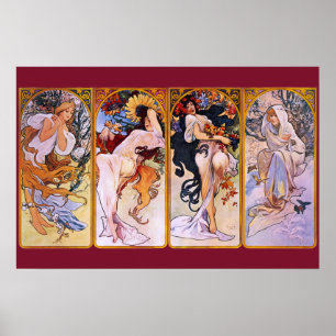 Fyra säsonger Alfons Mucha Poster