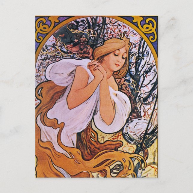 Fyra säsonger Alfons Mucha Vykort (Framsida)
