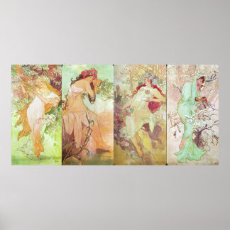 Fyra säsonger av Alfons Mucha 1896 Poster