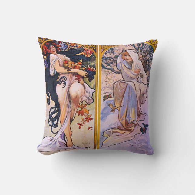 Fyra säsonger av Alphonse Mucha 1895 Kudde (Framsida)