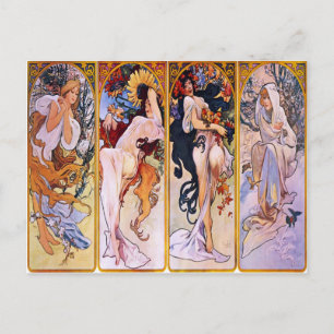 Fyra säsonger av Alphonse Mucha 1895 Vykort