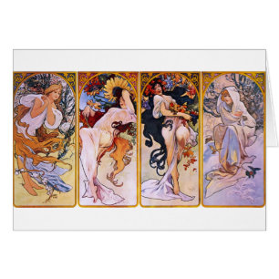 Fyra säsonger av Alphonse Mucha Hälsningskort