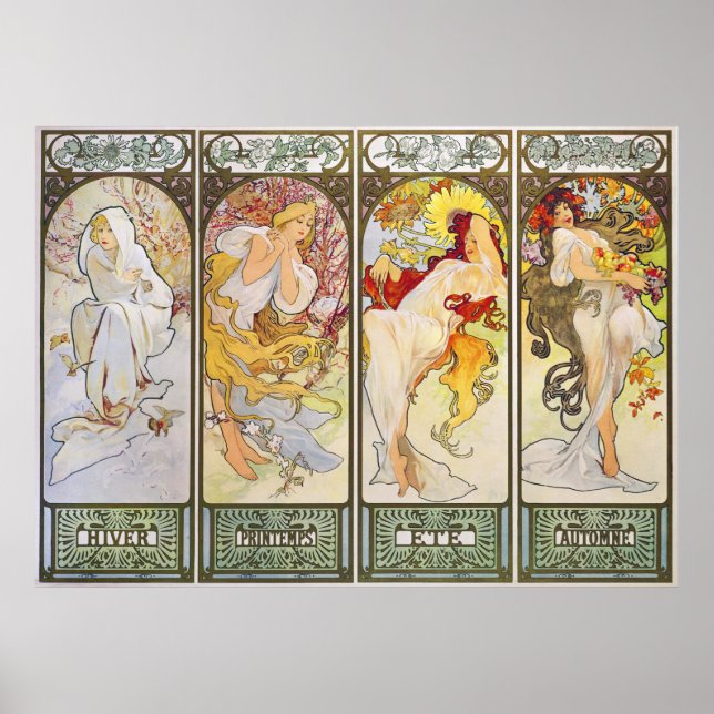 Fyra säsonger av Alphonse Mucha Poster (Framsidan)