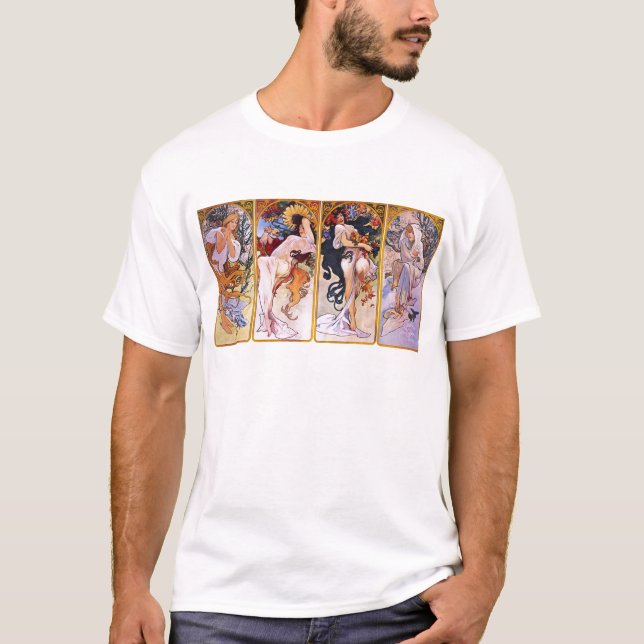 Fyra säsonger av Alphonse Mucha Tee (Framsida)