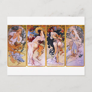 Fyra säsonger av Alphonse Mucha Vykort