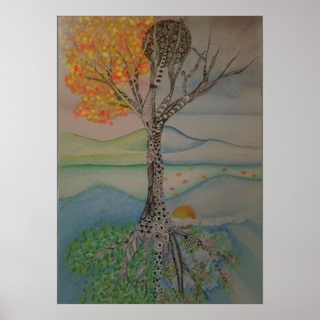 Fyra säsongslinjekonstruktioner i träd poster (Framsidan)