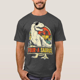 Fyra Saurus Birthday T Rex 4-årsjubileum 4:e D Shirt