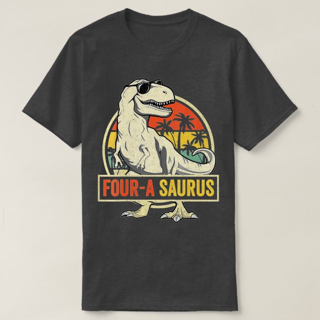 Fyra Saurus Birthday T Rex 4-årsjubileum 4:e D T Shirt (Design framsida)