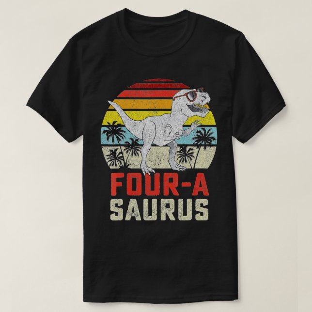 Fyra Saurus Birthday T Rex 4-årsjubileum 4:e D T Shirt (Design framsida)