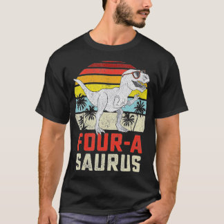 Fyra Saurus Birthday T Rex 4-årsjubileum 4:e D T Shirt