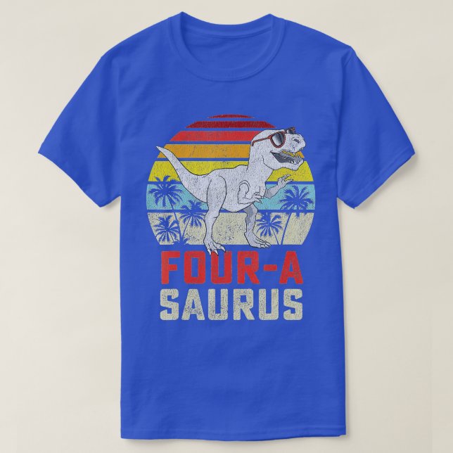 Fyra Saurus Birthday T Rex 4-årsjubileum 4:e D T Shirt (Design framsida)