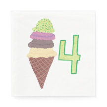 Fyra Scoops of Ice Cream Birthday Napkins Age 4