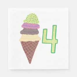 Fyra Scoops of Ice Cream Birthday Napkins Age 4 Pappersservett
