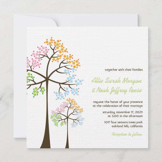 Fyra Seasons Träd Forest Woodland Wedding bjudas i Inbjudningar (Framsida)