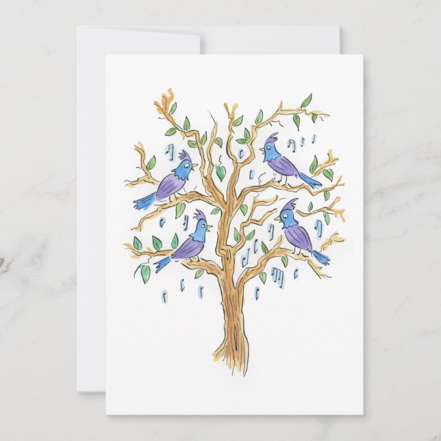 Fyra sjungande fåglar inbjudningar (Framsida)