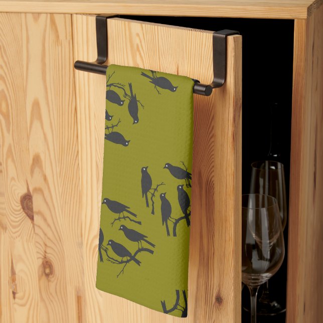Fyra sjungande fåglar Utklippsbar stencilstil 2 Kökshandduk (Thirds Fold)