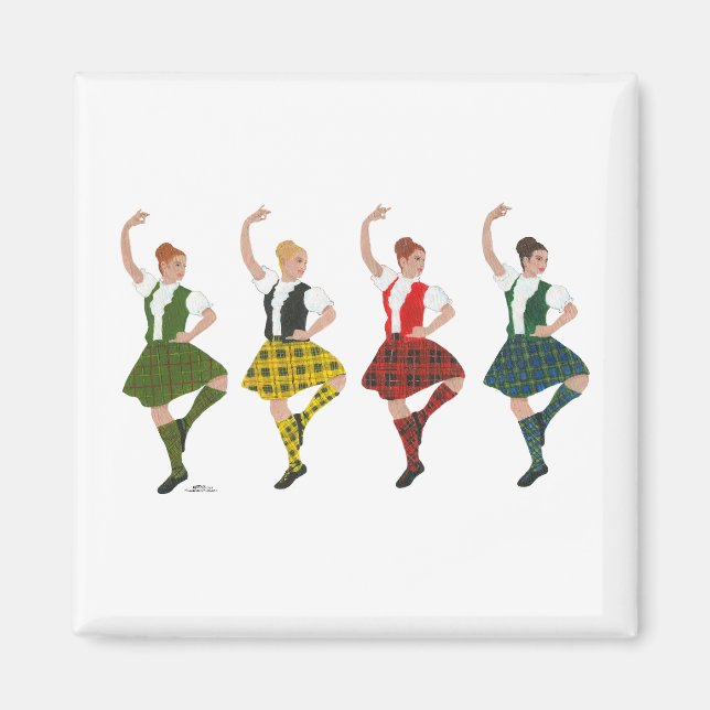 Fyra skotska Highland Dancers Magnet (Framsidan)