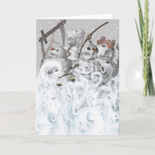 Fyra snögubbear av apokalypskortet helgkort (Framsida)