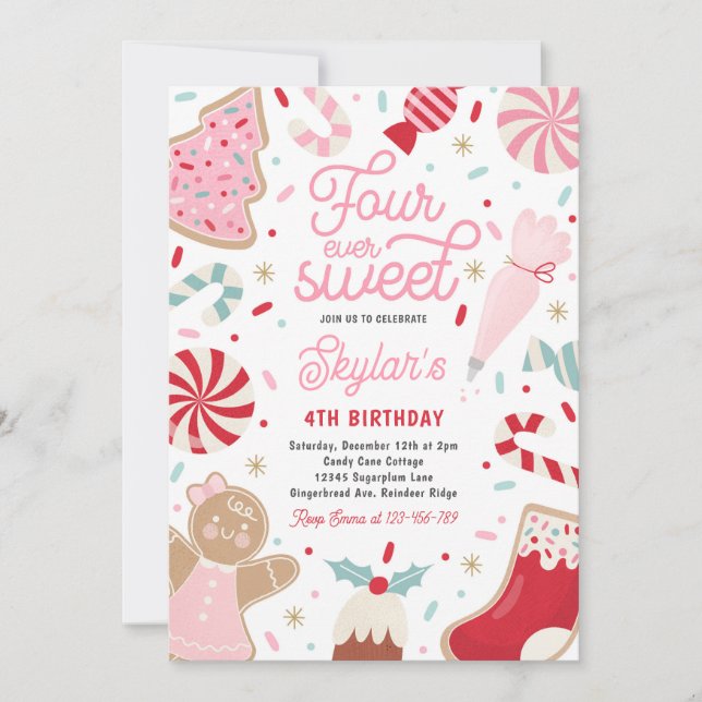 Fyra snygga Födelsedagsfester för julkakor Inbjudningar (Framsida)