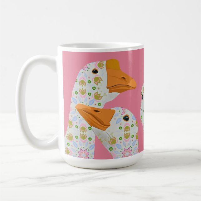 Fyra söta blomstermönstrade gäss Rosa Kaffemugg (Vänster)