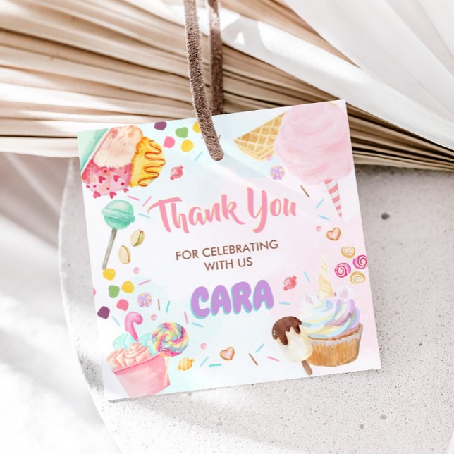 Fyra söta Födelsedagsfester Gåvor Etiketter (Pastel Four Ever Sweet Birthday Party Square Favor Tags)