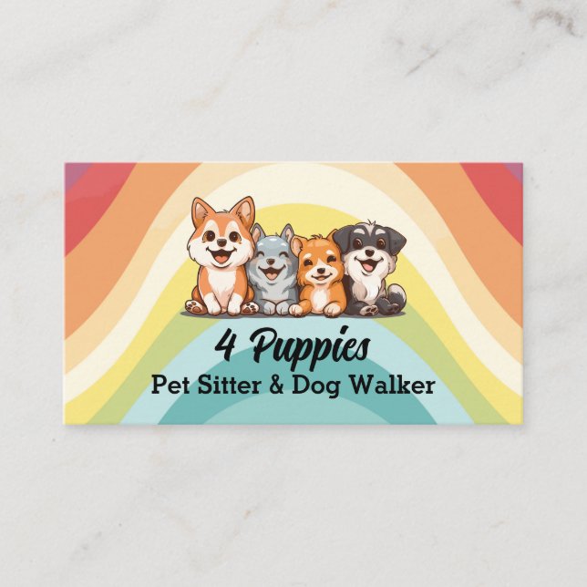 Fyra söta valpar Pet Sitter och Dog Walker Visitkort (Framsida)