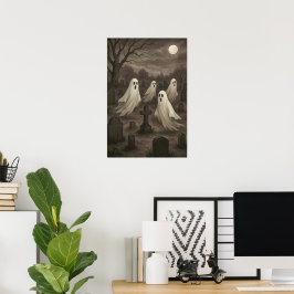 Fyra spöken under fullmånen på kyrkogården poster