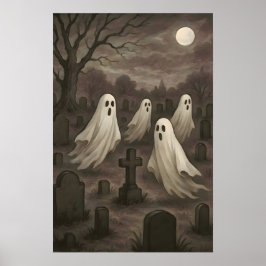 Fyra spöken under fullmånen på kyrkogården poster