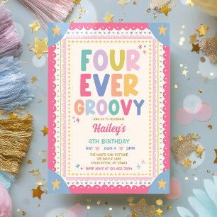 Fyra ständigt groovy fantasifull flicka 4-års föde inbjudningar