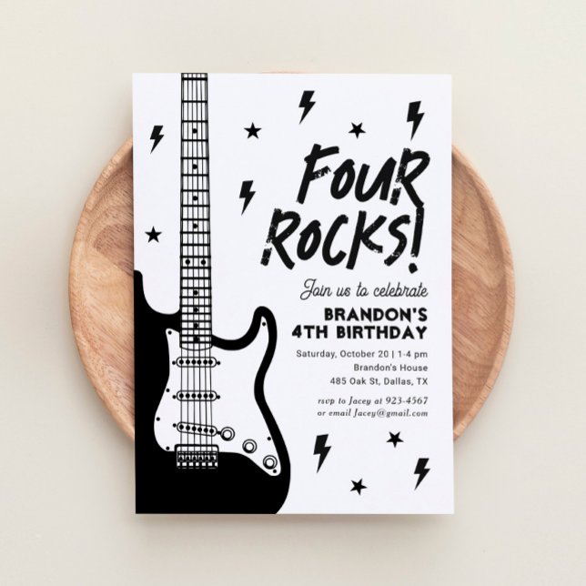 Fyra Sten Guitar Rock and roll 4e födelsedagen Inbjudningar (Skapare uppladdad)
