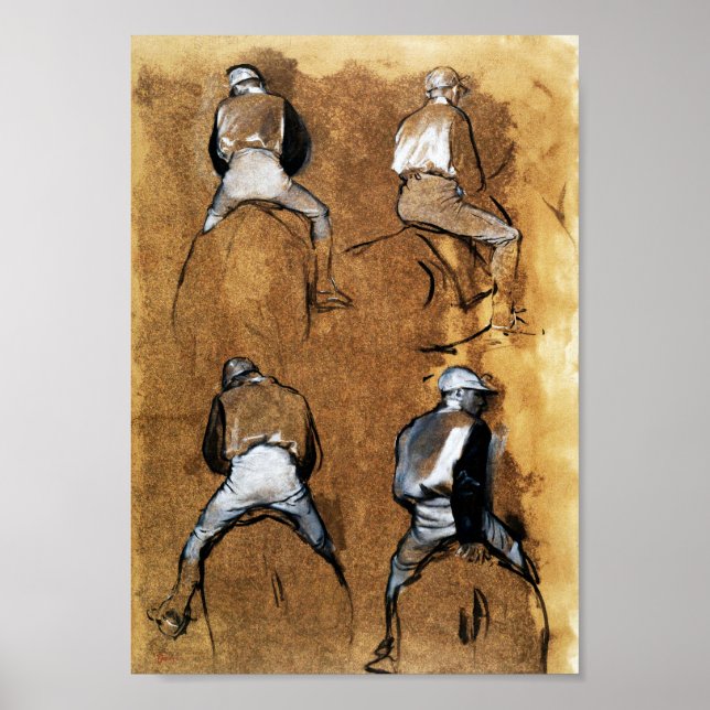 Fyra studier av en Jockey, Edgar Degas Poster (Framsidan)