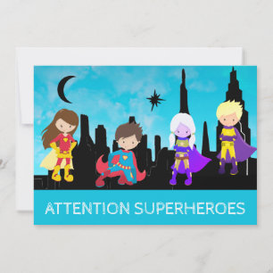 *~* Fyra SUPERHEROS-Födelsedagsfester för underord Inbjudningar