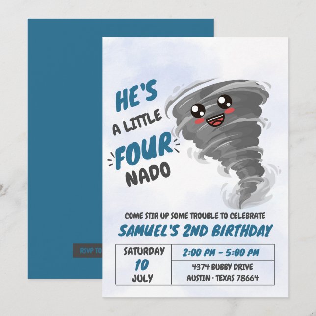 Fyra Tornadon fjärde Födelsedagsfesten Inbjudningar (Fram/baksida)